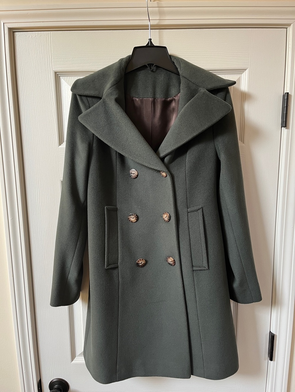 Women's Forest Green Fleurette Double-Breasted Pea Coat - Original Retail $1295